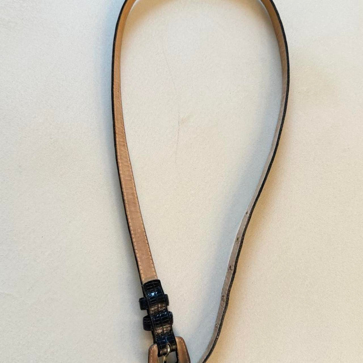 Vintage Black Croc Embossed Leather Belt with Silver Details, Made in USA, 32 in - photo 4
