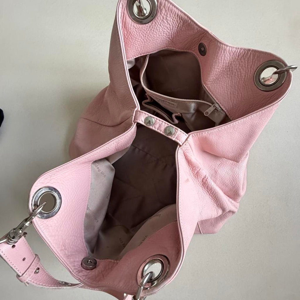 Y2K Via Repubblica pastel pink genuine leather hobo shoulder bag with silver hardware - photo 8
