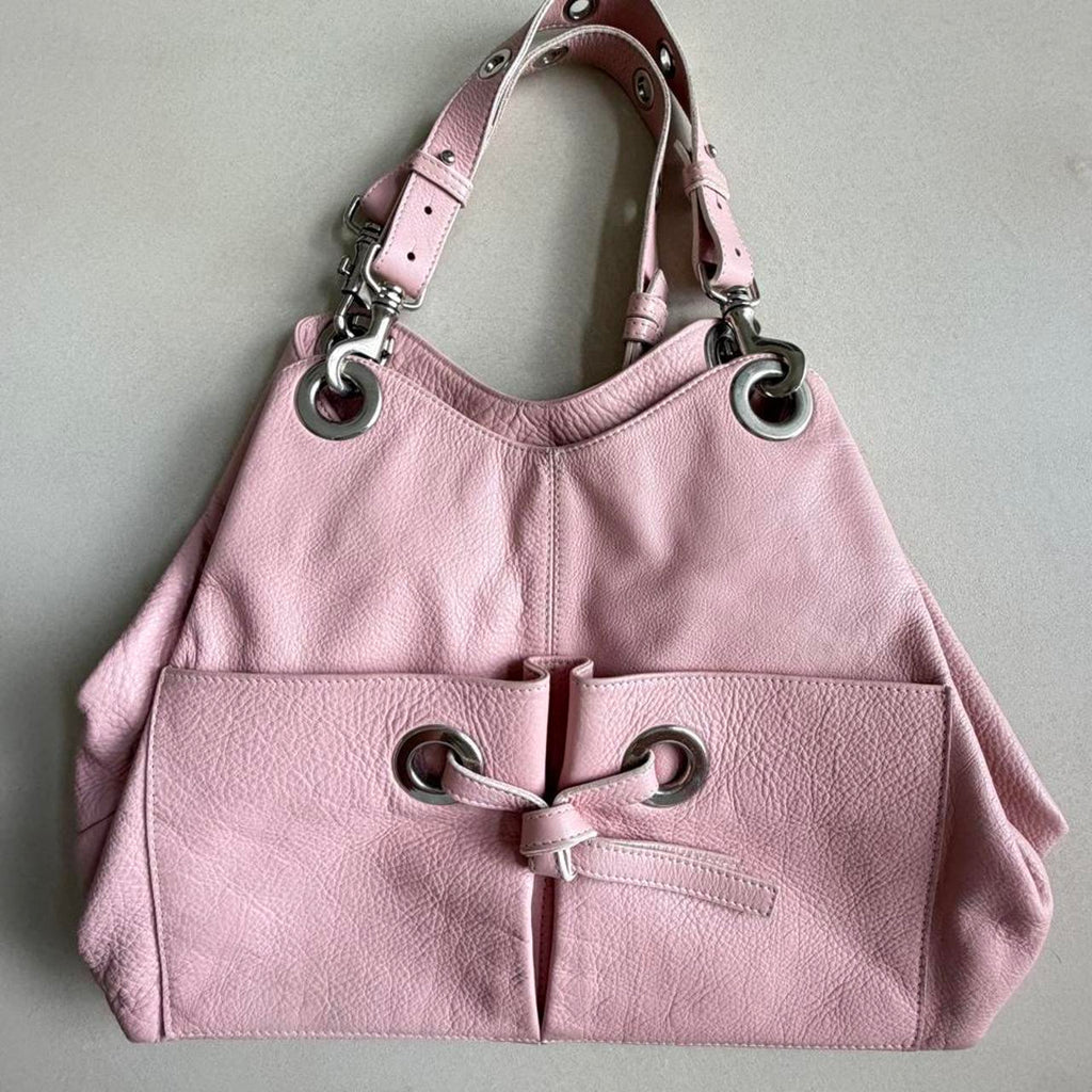 Y2K Via Repubblica pastel pink genuine leather hobo shoulder bag with silver hardware - photo 2