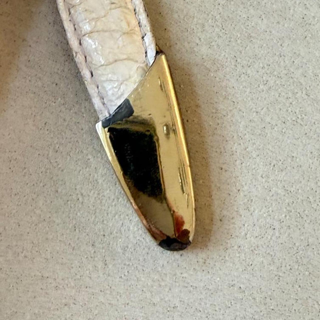 Vintage 1980s White Genuine Snakeskin Belt, Gold Leaf Buckle Statement Belt, 36 in - photo 5