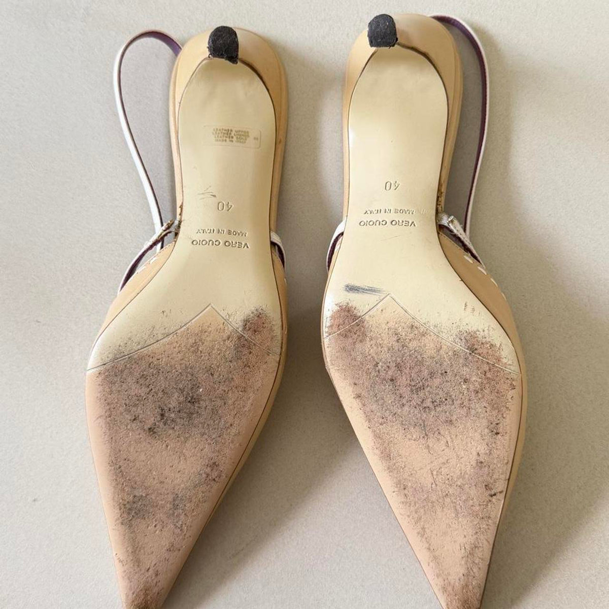 Vintage L'Autre Chose beige and white leather pointed toe heels size 9 - photo 4