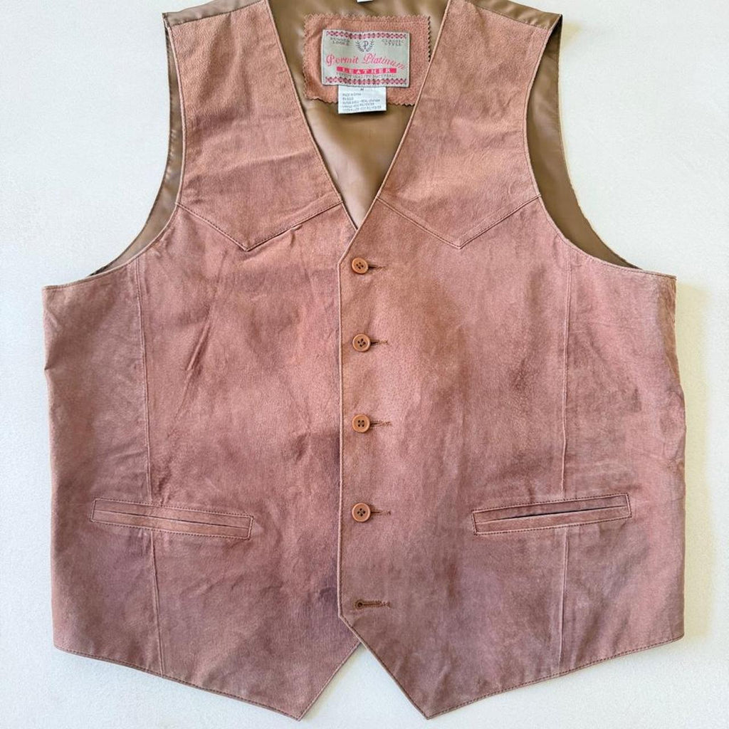 Vintage Brown Genuine Suede Leather Vest, Men's M / Women's XL - photo 1