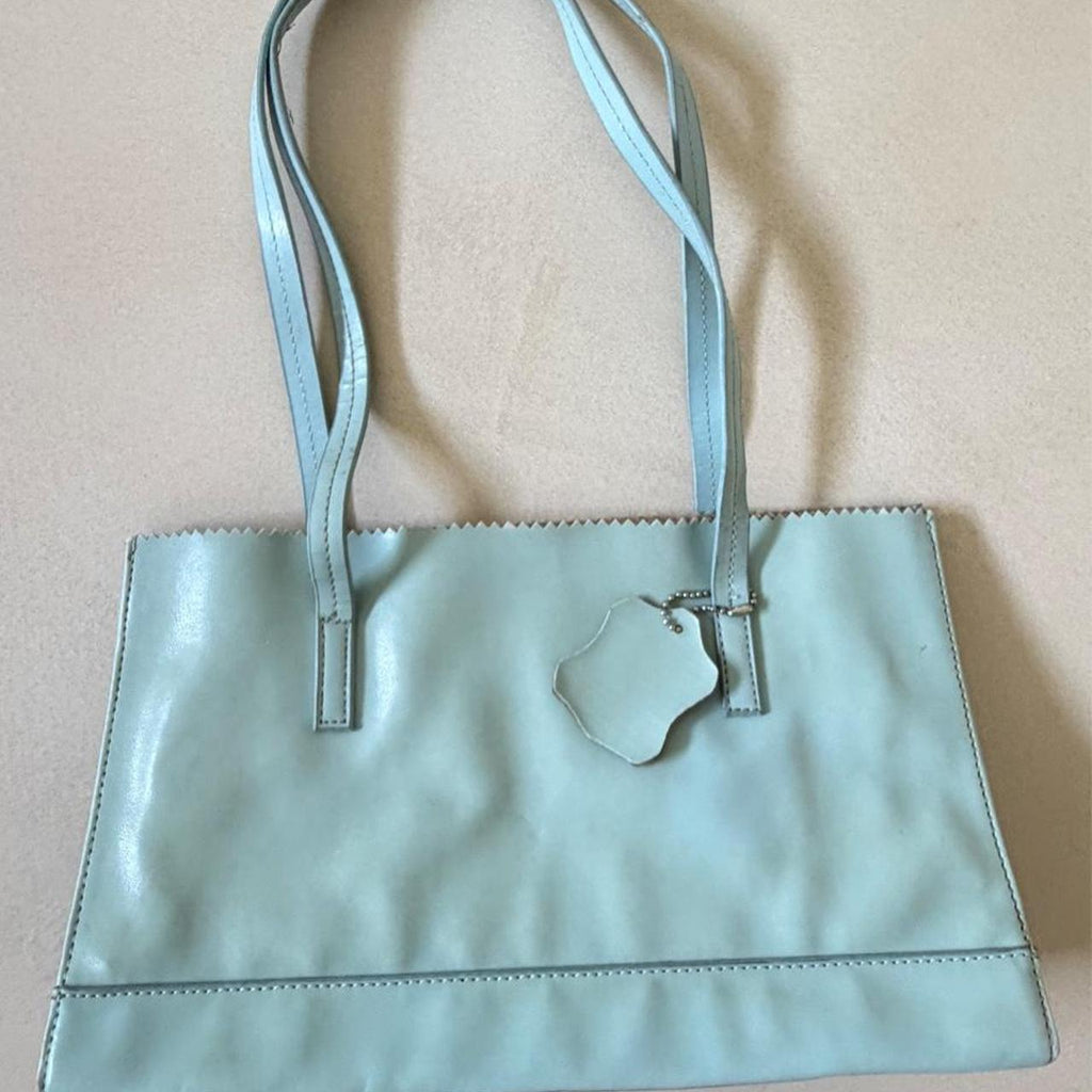 Vintage light turquoise genuine leather shoulder bag with suede lining