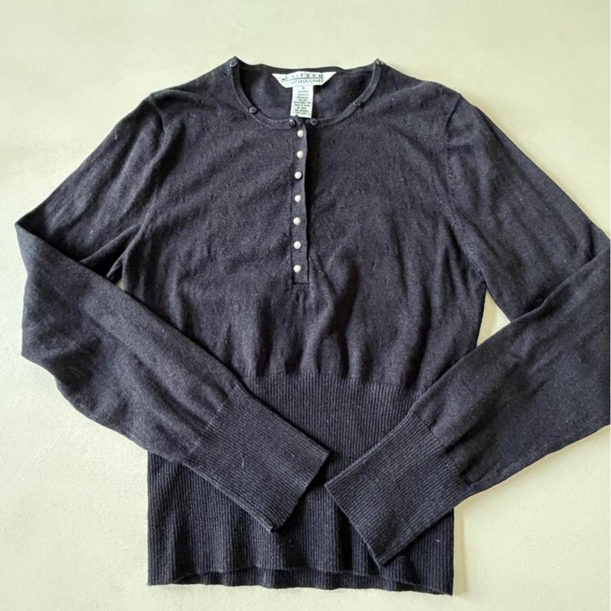 Vintage 90s Black Cinched Waist Sweater with Removable Rabbit Fur Collar, Size M