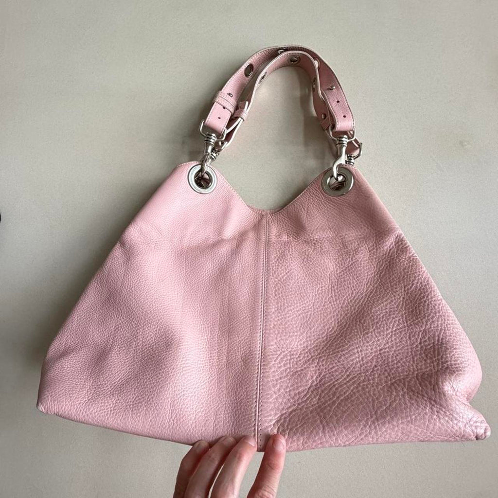 Y2K Via Repubblica pastel pink genuine leather hobo shoulder bag with silver hardware - photo 4