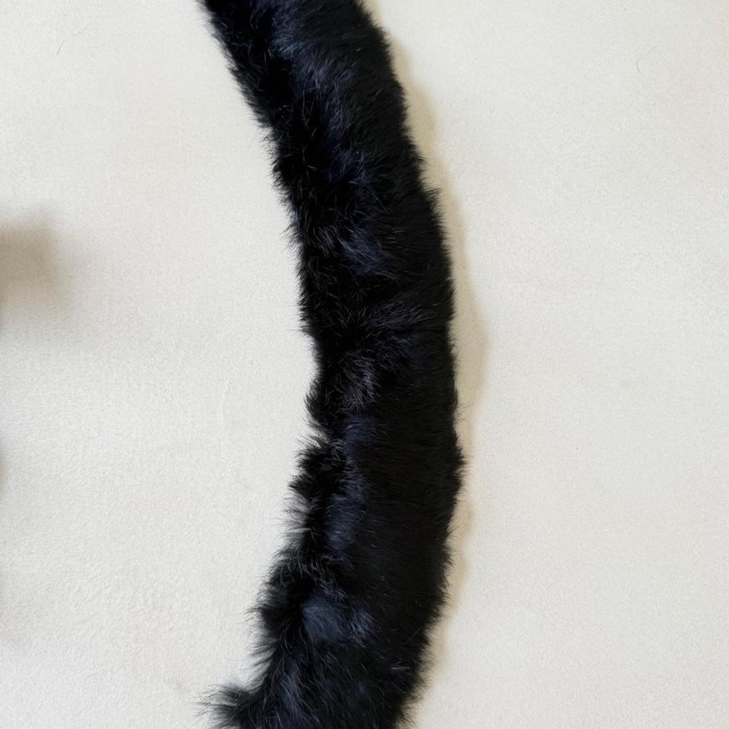 Vintage 90s Black Cinched Waist Sweater with Removable Rabbit Fur Collar, Size M