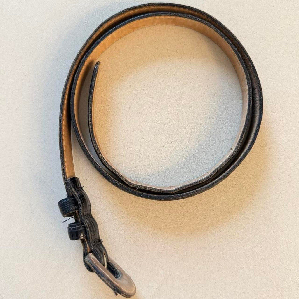 Vintage Black Croc Embossed Leather Belt with Silver Details, Made in USA, 32 in - photo 3