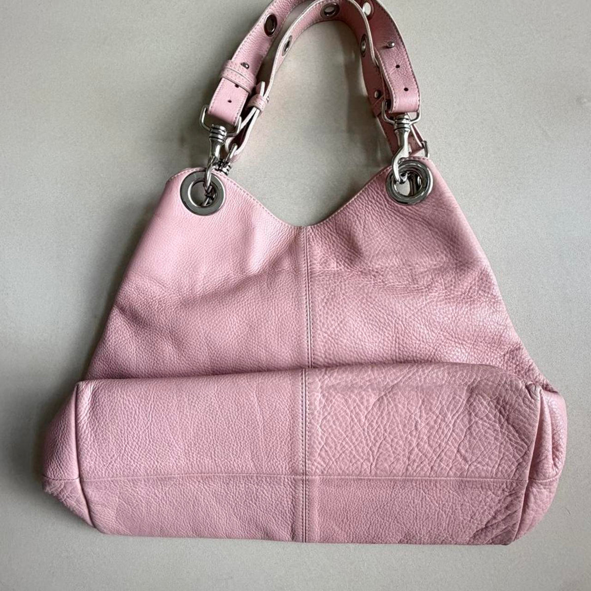 Y2K Via Repubblica pastel pink genuine leather hobo shoulder bag with silver hardware - photo 3