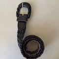 Vintage Braided Dark Brown Genuine Leather Belt with Wooden Buckle - photo 1