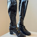 Vintage 1960s Black Patent Leather Mod Go-Go Boots, Deadstock Knee High Boots Size 6.5