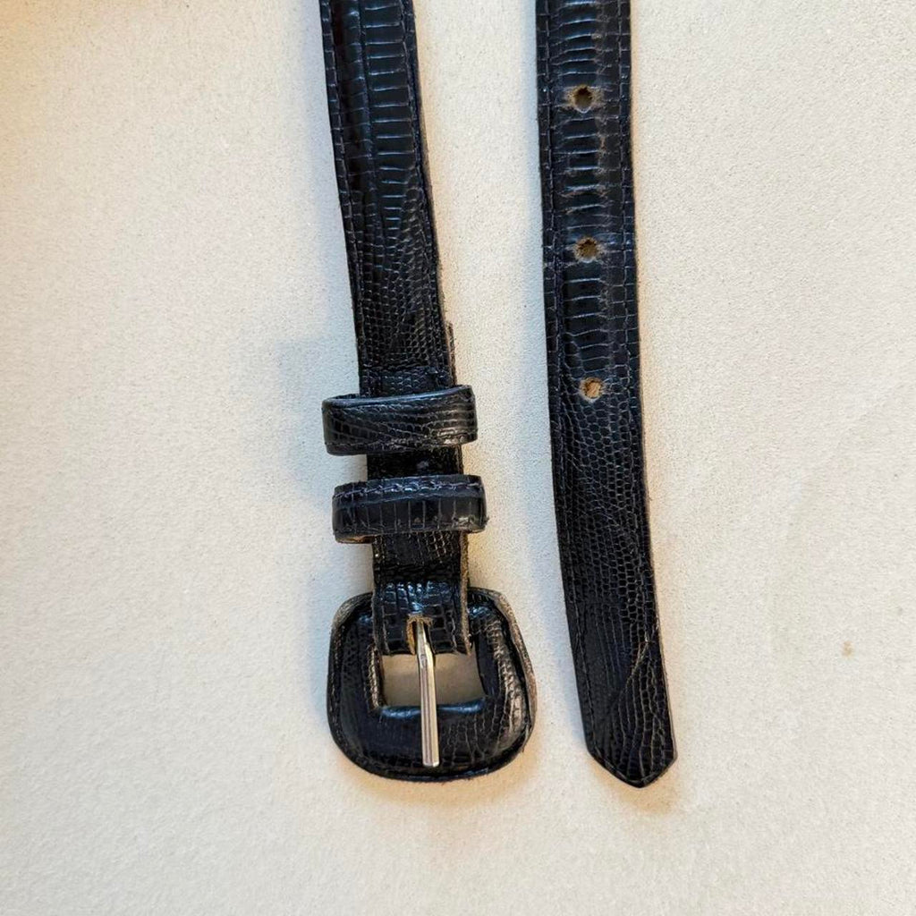 Vintage Black Croc Embossed Leather Belt with Silver Details, Made in USA, 32 in - photo 5