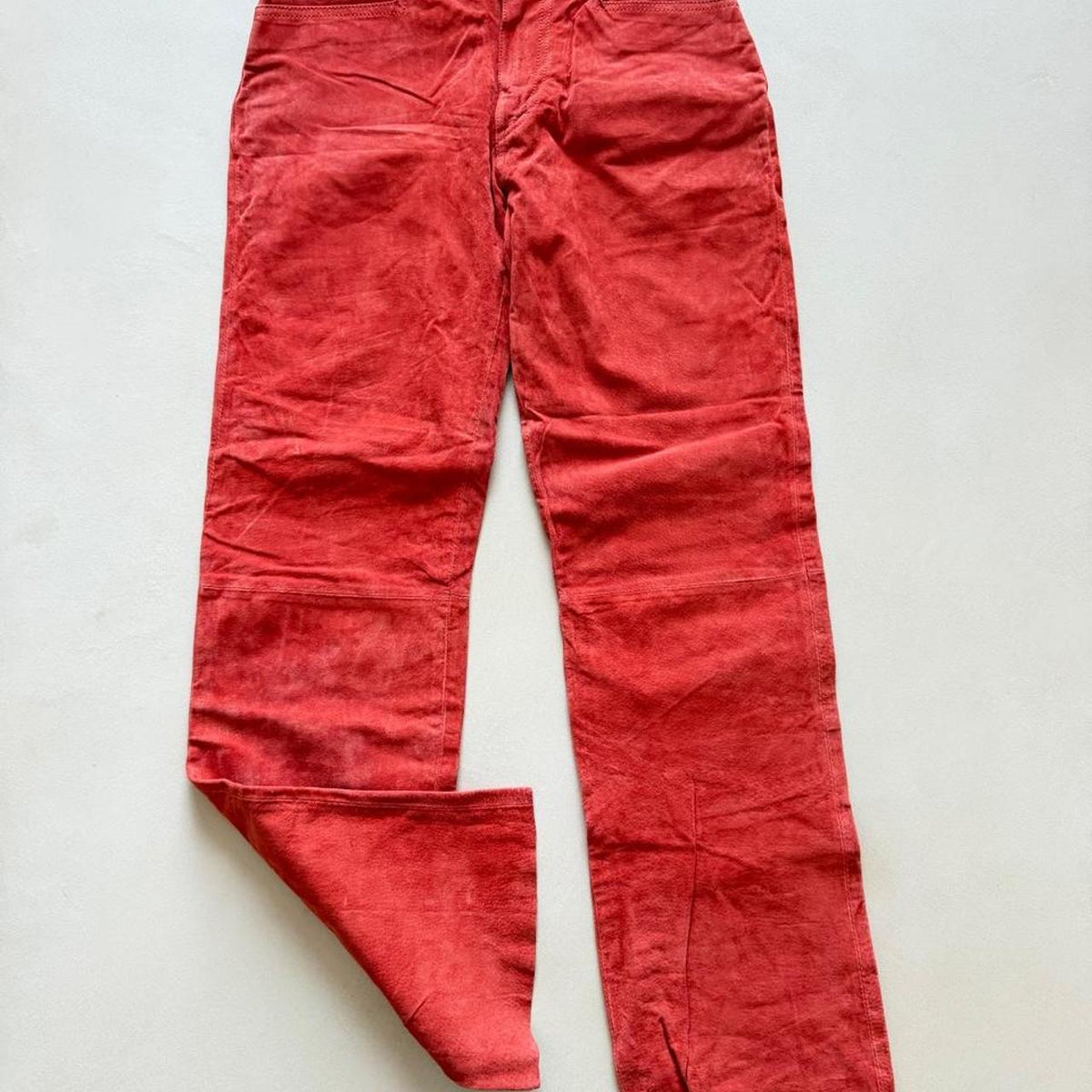 Vintage Deadstock Jou Jou Skins Red Suede Pants, Mid Rise, NWT, 30 Waist