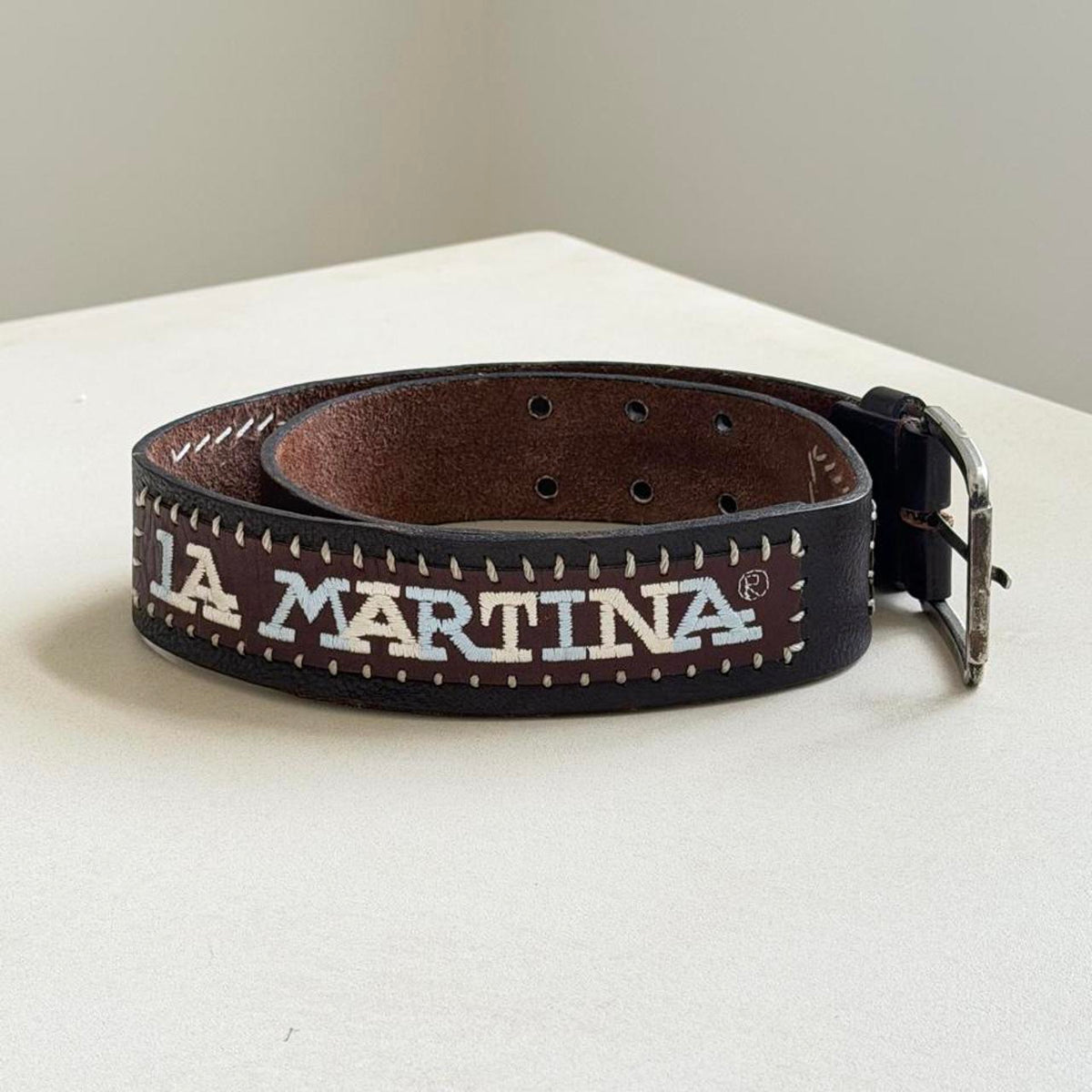 Vintage Y2K La Martina Embroidered Leather Polo Belt with Argentina Flag, 35 in - photo 8