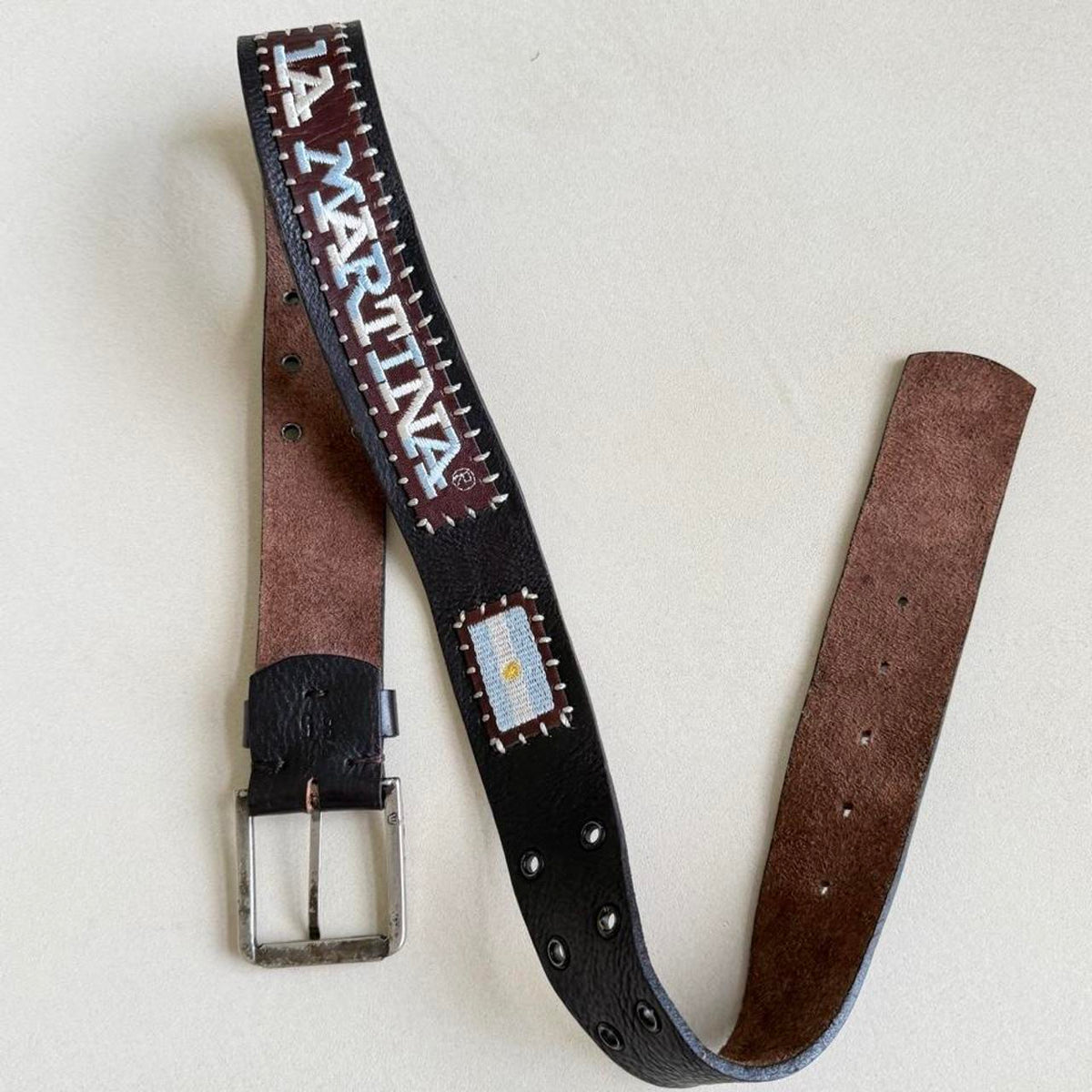 Vintage Y2K La Martina Embroidered Leather Polo Belt with Argentina Flag, 35 in - photo 2