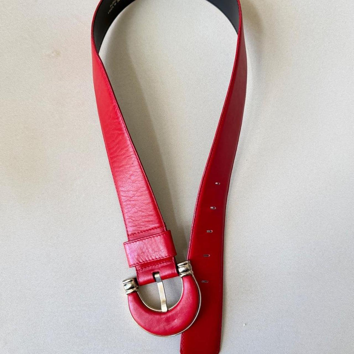 Vintage 1988 Liz Claiborne red genuine leather belt with gold tone buckle