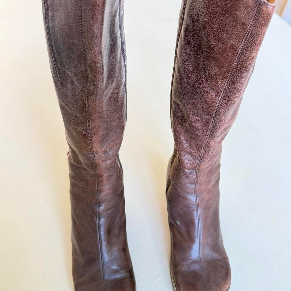 Y2K Miz Mooz Brown Leather Wedge Boots, Vintage Knee High Wooden Wedge Boots Size 6.5