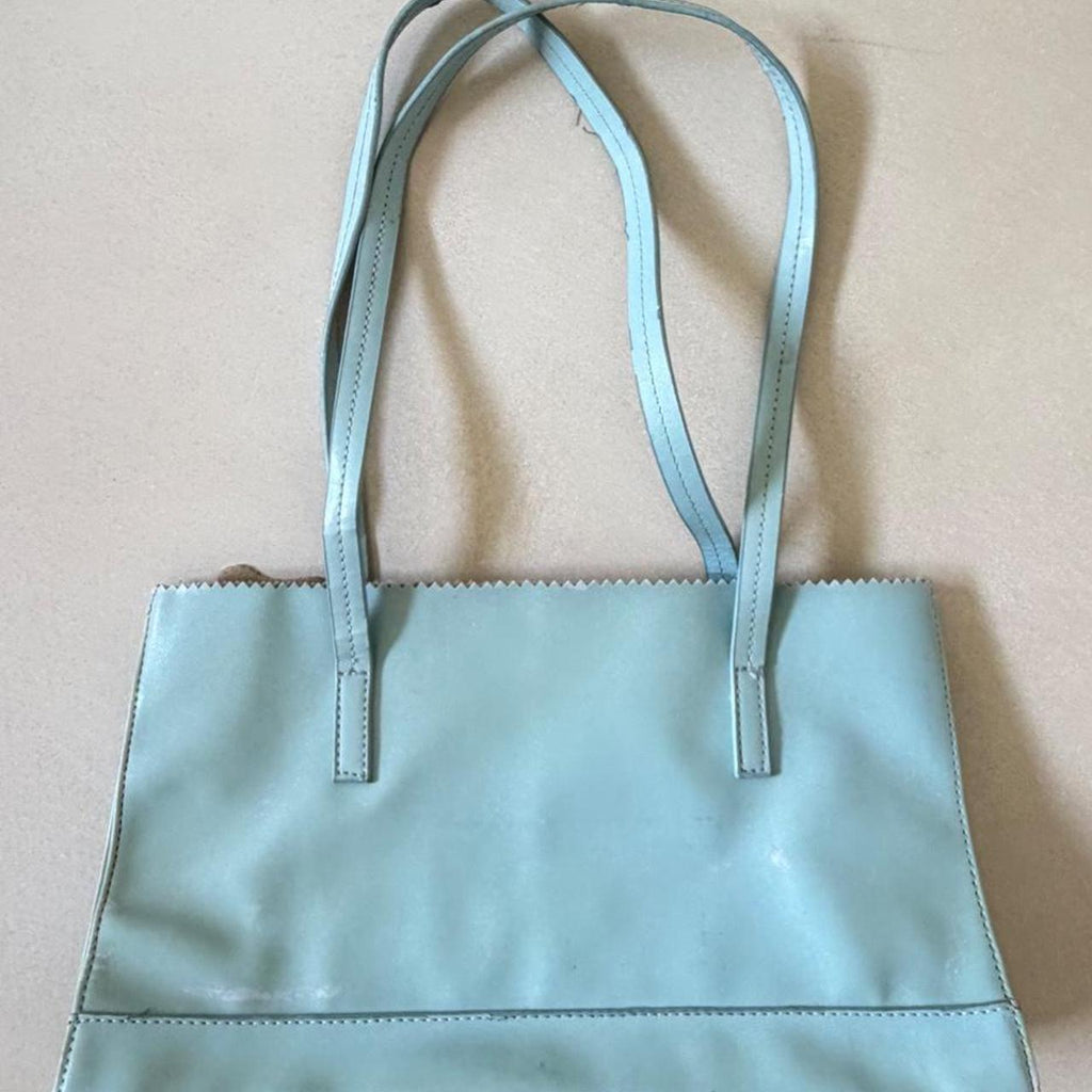 Vintage light turquoise genuine leather shoulder bag with suede lining - photo 3