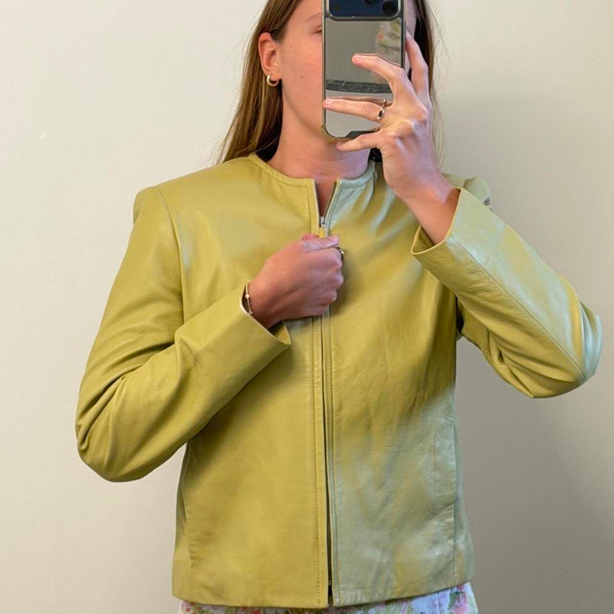 Vintage 90s Rena Rowan lime green collarless genuine leather jacket size 4 petite - photo 4