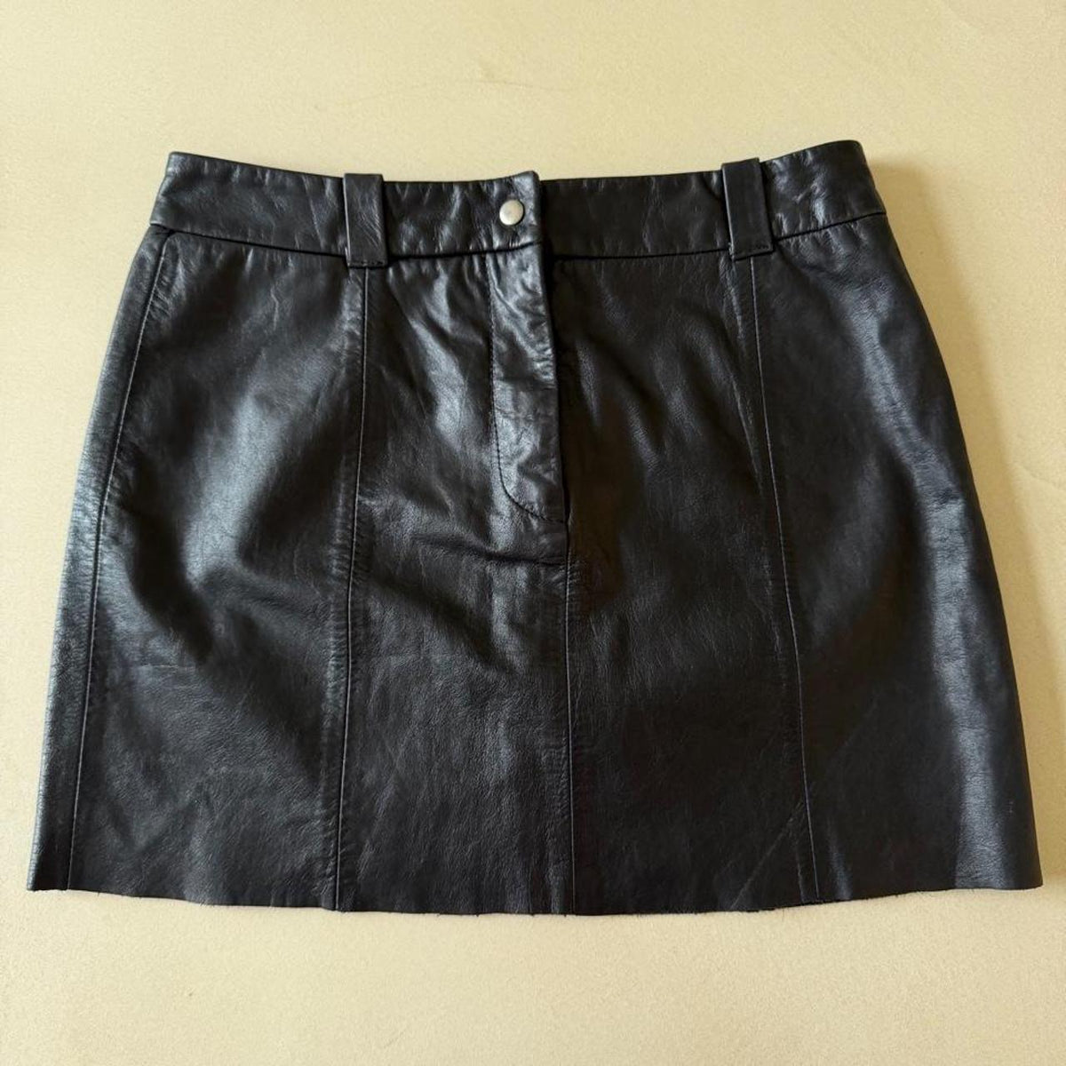Vintage 90s Y2K Express World Brand Black Leather Mini Skirt, Size Small 4
