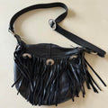 Vintage Black Leather Fringe Crossbody Purse with Conchos, Western Bag, Made in USA