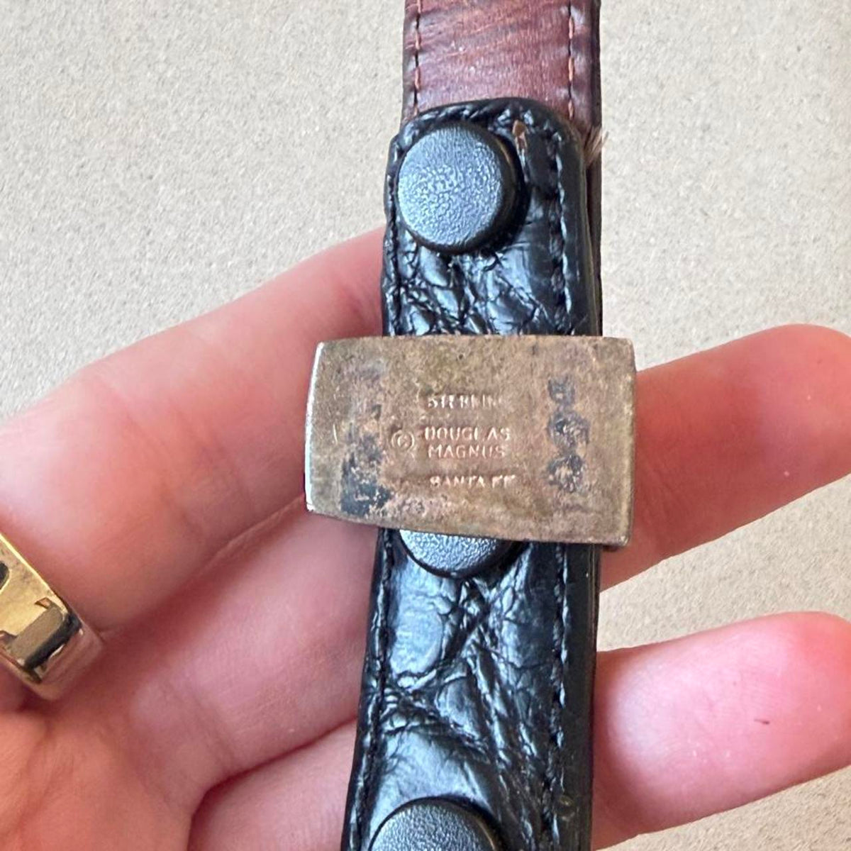Vintage Douglas Magnus Black American Alligator Belt, Sterling Silver Buckle, 39 in - photo 5
