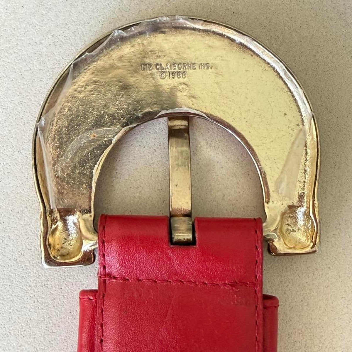 Vintage 1988 Liz Claiborne red genuine leather belt with gold tone buckle - photo 5
