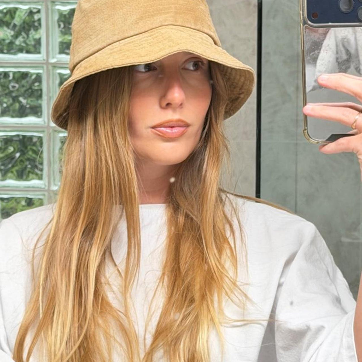 Vintage Liz Claiborne Tan Leather Bucket Hat, One Size
