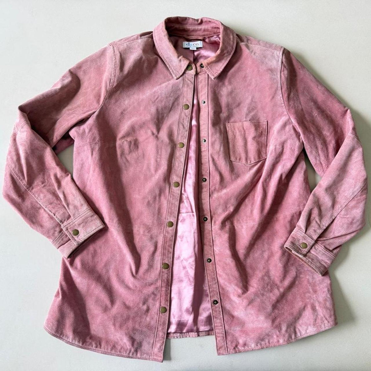 Vintage 90s Light Pink Suede Shacket, Button Up Suede Shirt Jacket, Size L