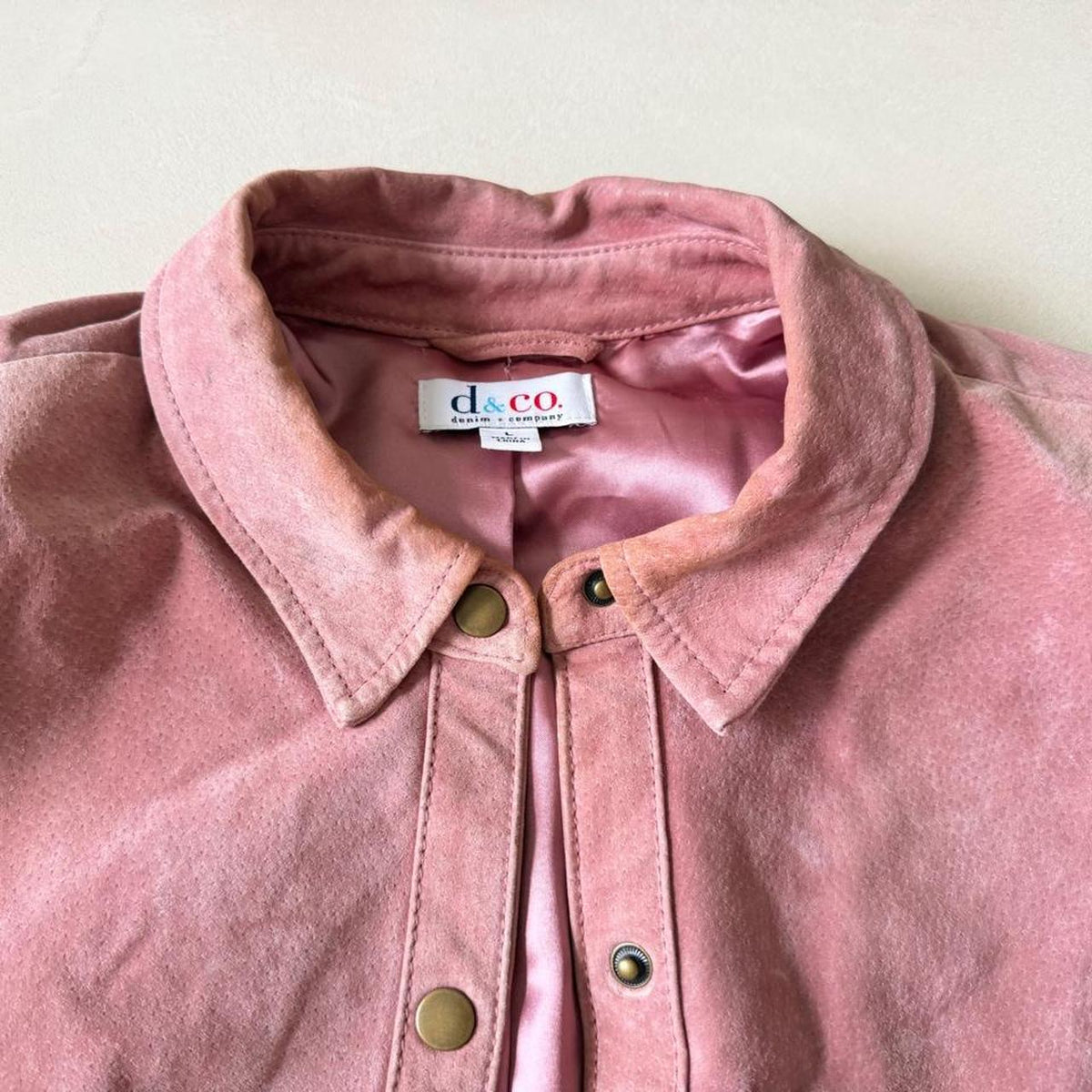 Vintage 90s Light Pink Suede Shacket, Button Up Suede Shirt Jacket, Size L