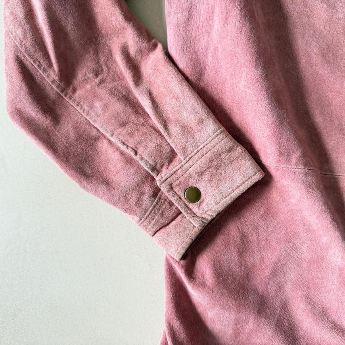 Vintage 90s Light Pink Suede Shacket, Button Up Suede Shirt Jacket, Size L
