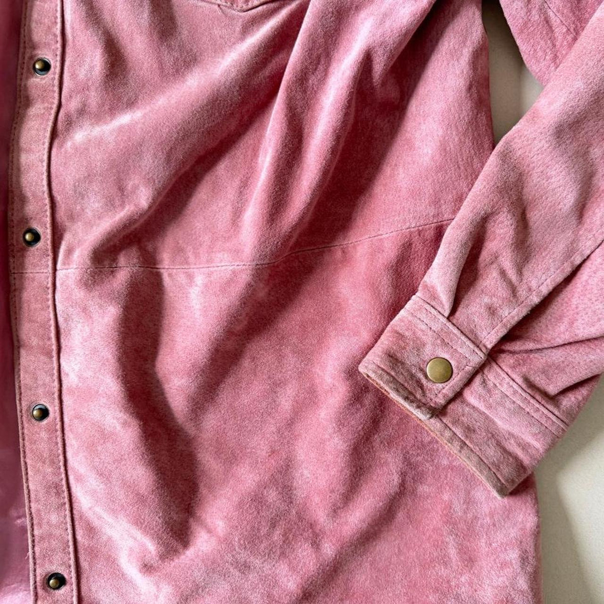 Vintage 90s Light Pink Suede Shacket, Button Up Suede Shirt Jacket, Size L
