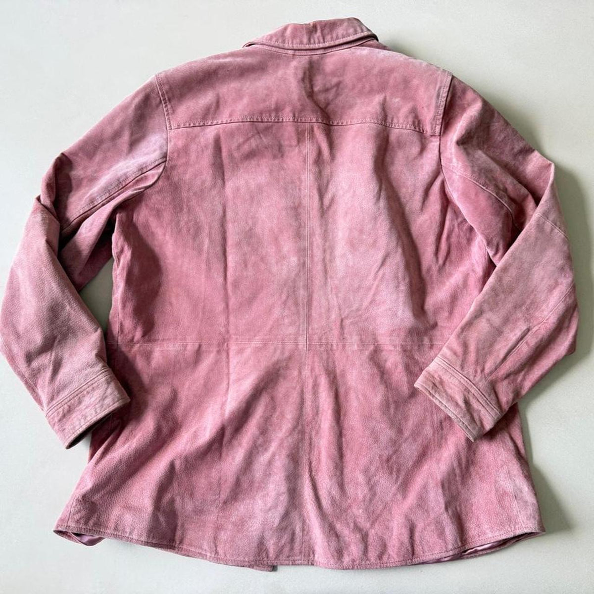 Vintage 90s Light Pink Suede Shacket, Button Up Suede Shirt Jacket, Size L